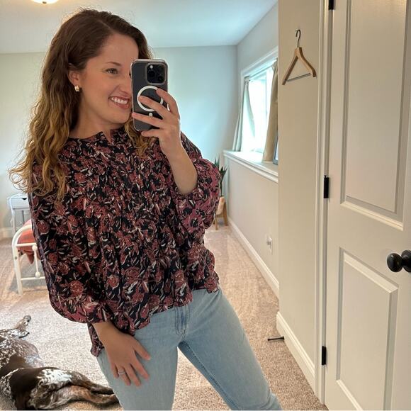 Apiece Apart Blue Red Floral Silk Blouse 4 - Picture 4 of 9